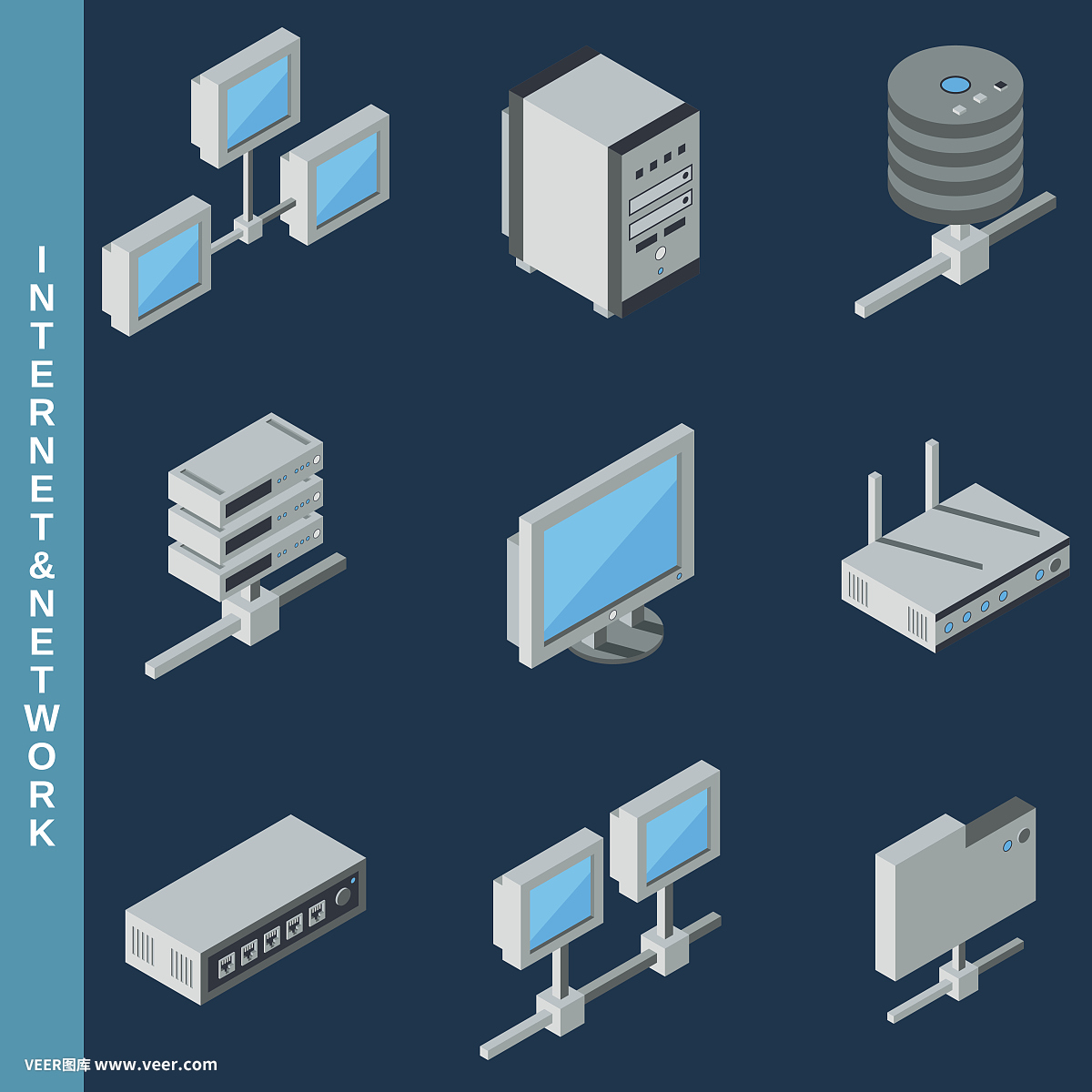 互聯網和網絡設備等距圖標